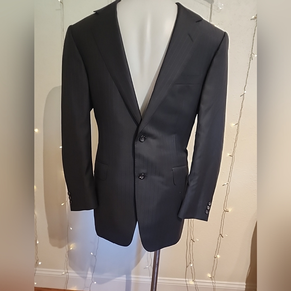 Canali Super 120’s‎ Wool Pinstripe Sport Coat Blazer Made In Italy US 48 Black
